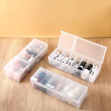 Imagem de AceOrbit Pacote com 3 caixas organizadoras de cabos transparentes com laços de arame e etiqueta, caixa de armazenamento de carregador de cabo de plástico com tampa, estojo de armazenamento de cabos