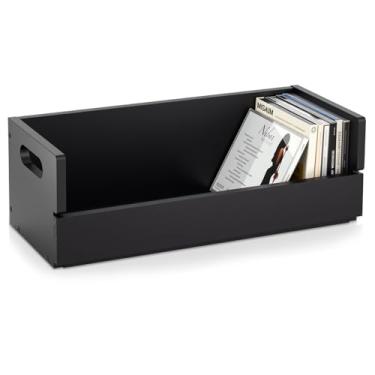 Imagem de CroBlissful 1 conjunto de suporte de caixa de armazenamento de CD de madeira, prateleiras de fita cassete com alças de transporte, prateleira organizadora para capas de filmes, DVDs, cada conjunto