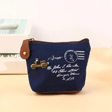 Imagem de Carteira feminina fashion feminina pequena para moedas com zíper e chave de dinheiro para fone de ouvido, Azul, Simples