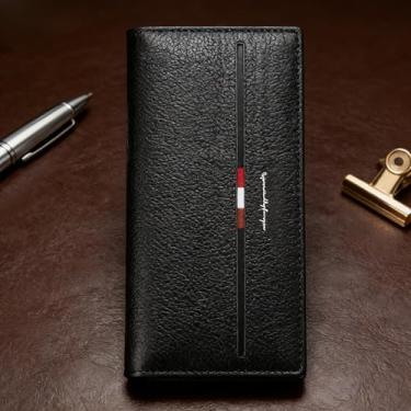 Imagem de Carteira masculina clássica preta de grande capacidade, padrão de camurça, vários cartões, design preto clássico de grande capacidade com fivela, padrão xadrez de camurça, capacidade para vários