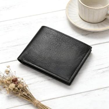 Imagem de Carteira masculina preta preta com padrão magnético em relevo de couro PU, design portátil para negócios com fecho magnético, couro PU com padrão em relevo