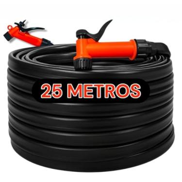 Imagem de Mangueira de Jardim Antitorção Reforçada Preta | PVC Dupla Camada | Com Esguicho Pistola(25 Metros)