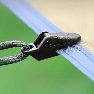 Imagem de 10 peças de clipes de barraca à prova de vento, design resistente e resistente com tampas pretas antiderrapantes para acampamento, lonas, toldos, toldos ao ar livre, preto