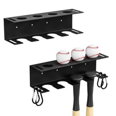 Imagem de BYCY 2 peças de suporte de exibição de bola de taco de beisebol, comporta 8 tacos, suporte de parede vertical de metal para taco de hóquei de softbol de lacrosse