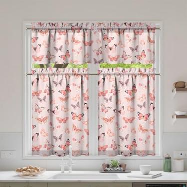 Imagem de mvhsuoem Conjunto de 3 peças de cortinas e sanefas de cozinha borboleta para decoração de cozinha, janelas sobre a pia, cortinas de arte de fazenda 69,8 x 91,4 cm