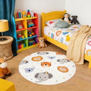 Imagem de Lacomfy Tapete infantil com estampa de animais fofos 1 m redondo tapete infantil antiderrapante com tema de animal para decoração de quarto e sala de estar