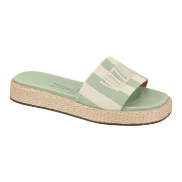 Imagem de Tamanco Slide Feminino Vizzano – Tecido Listrado, Flatform, Leve, Confortável e Uso no Dia a Dia (Branco Off/Verde, BR, Adulto, Numérico, 37)
