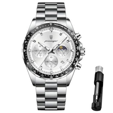 Imagem de Relógio Masculino Luxo Negócios à Prova D'água Quartzo Relógio Cronógrafo Multifuncional Com Três Olhos Luminosos Pulseira em Aço Inoxidável Relógios Azul Moldura preta e prateada 879