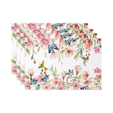 Imagem de Conjunto De 4, 6 Ou 8 Sousplats De Linho Floral Boêmio Antiderrapante 