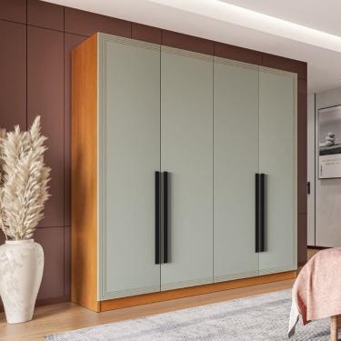 Imagem de Guarda Roupa Roupeiro 4 portas 4 gavetas Valência Freijó Verde Politorno Móveis