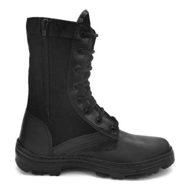 Imagem de Bota Tática Coturno Zíper Lateral Lona/ Couro Militar Segurança Exérci