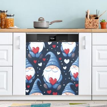 Imagem de ATTX Capa magnética para lava-louças Gnome Dia dos Namorados | Adesivo decorativo de eletrodomésticos de 58 x 66 cm para armários domésticos e eletrodomésticos #104