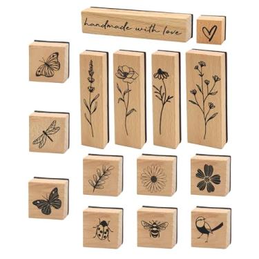 Imagem de Conjunto de 15 carimbos de borracha de madeira vintage para artesanato conjunto de carimbos de borracha de madeira vintage para scrapbooking, tinta borboleta, pássaro, flor, conjunto de carimbos