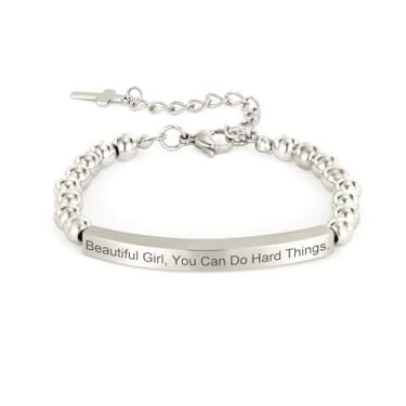 Imagem de cusurlove Pulseira cristã inspiradora para mulheres, joia de cruz de contas de aço inoxidável com versículo da Bíblia, presente de fé religiosa para mãe, filha, irmã, amiga, One Size, Aço inoxidável