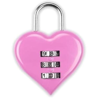 Imagem de Love Lock Cadeado de combinação em forma de coração, mini cadeado rosa de 3 dígitos com código redefinível para armários, cadeados de hardware e ferrolhos