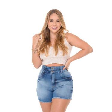 Imagem de Short feminino jeans pistolada pino com 2 cos denin white de barrra de