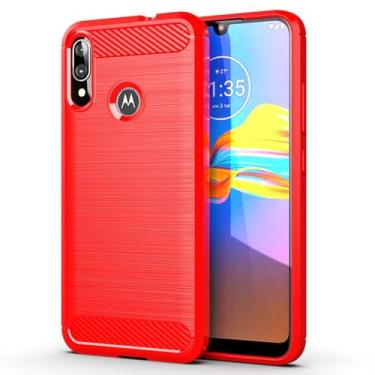 Imagem de Capa para Moto E6 Plus Capa,Material de fibra de carbono,Macio antiderrapante,anti-óleo,Proteção total de capa de telefone compatível com Moto E6 Plus-Red