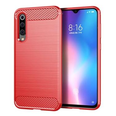 Imagem de Capa para XIAOMI Mi 9 SE Capa,Material de fibra de carbono,Macio antiderrapante,anti-óleo,Proteção total de capa de telefone compatível com XIAOMI Mi 9 SE-Red