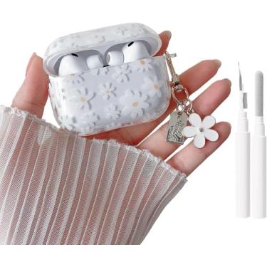 Imagem de MINSCOSE Capa compatível com AirPods Pro 3ª geração (2025) com kit de limpeza, lindo design de padrão de flor com chaveiro floral para meninas e mulheres para AirPods Pro 3 - flor rosa