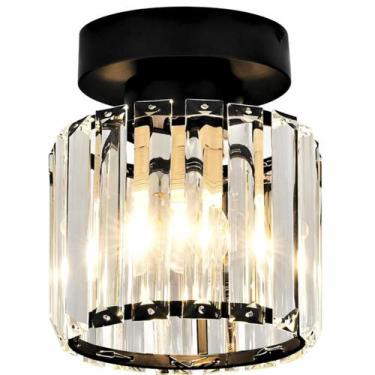 Imagem de Luminária Plafon 17cm 16 Cristais Preto Lustre Teto Metal Gimpo KJGD-0