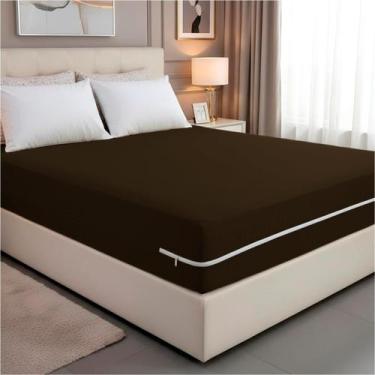 Imagem de Capa de Colchão Solteiro em Malha com Ziper Arte Cazza, Marrom