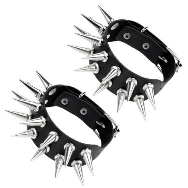 Imagem de JOLYEAK Pulseiras de couro punk com rebites, pulseiras cravejadas de couro punk rock dos anos 80, conjunto de pulseiras emo góticas com pontas para homens e mulheres Rocker Outfits pulseira de caveira