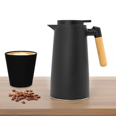 Imagem de Kit 2 Garrafa Termica Jarra Inox Cafe Cha 1 Litro Cabo Madeira