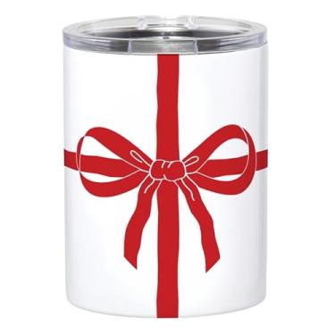 Imagem de Slant Party Supplies - Copos de viagem de Natal de aço inoxidável com tampa deslizante, 340 g, laço vermelho branco