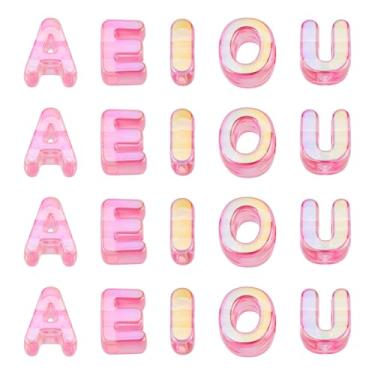 Imagem de FASHEWELRY 50 peças de contas grandes de letras, contas grandes de acrílico do alfabeto de 20 mm, espaçador de contas de vogal grande para pulseiras, colares, bolsas, berloques, cadarços, chaveiros