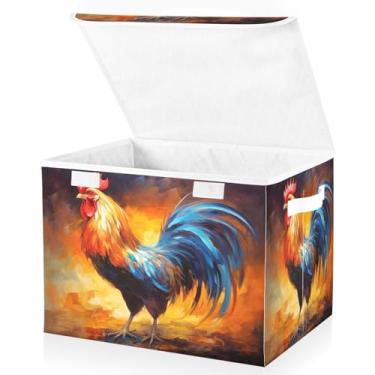 Imagem de Blueangle Cestos de armazenamento coloridos de galo com tampas, 42 x 32 x 30 cm, grande cesta organizadora dobrável para decoração de casa e escritório (142)