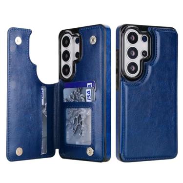 Imagem de Capa carteira para Samsung Galaxy S26 Ultra, capa fina de couro com compartimentos para cartões e fecho magnético, recurso de suporte, capa protetora de TPU para uso diário, negócios e viagens (azul)