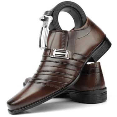Imagem de Sapato social masculino marrom cappucino + cinto dupla face - Pizzolev