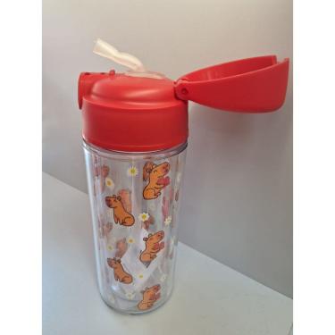 Imagem de Garrafa De Água Infantil Pop Capivara 270ml C/ Canudo Escola Vermelho