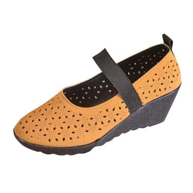 Imagem de Sapato feminino com bico redondo e bico grosso, casual, boca rasa, confortável, Laranja, 34