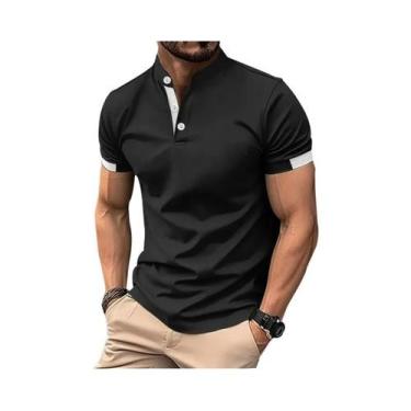Imagem de Camisa Polo Casual Slim Fit Masculina De Manga Curta Com Gola Alta Par