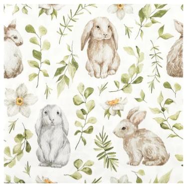 Imagem de 100 guardanapos de festa de Páscoa, coelhinho, coelho, descartáveis, guardanapos de papel para bebidas, 16,5 cm, aquarela, coelhos, flores de eucalipto, folhas, toalha de mão para primavera, almoço