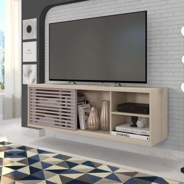 Imagem de Rack Suspenso Para Tv Até 55 Polegadas 136cm Em Bp Porta Ripada Multiverso Espresso Móveis Off White Bp/cacao