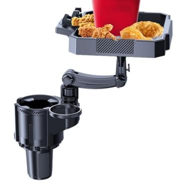 Imagem de Bandeja de suporte de copo de carro - rotação de 360 graus expansível, bandeja de comida de carro para comer | para caminhão, caravana, SUV, motor, casa, lanches, bebidas, suco de água, smartphone