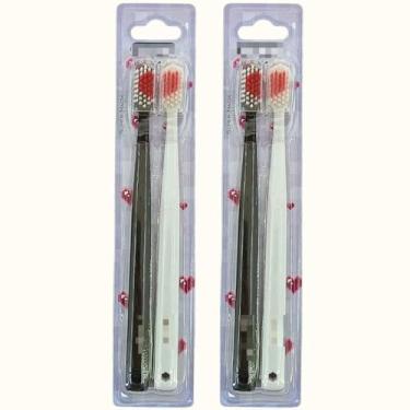 Imagem de escova com coração love para presente、escova super macia formatura、presente dia dos namorados escova dental ((4) Escovas Preto/Gelo)