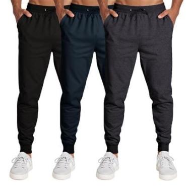 Imagem de Calça Masculina Moletom Flanelada Slim Bolsos Algodão Kit 3-Masculino