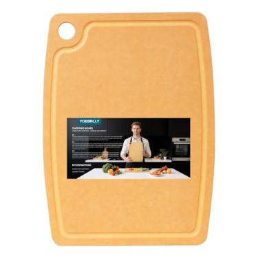 Imagem de Conjunto de tábuas corte fibra madeira YOEBRLLY com 3 peças para cozinha Tábuas corte seguras para máquina lavar louça com pés antiderrapantes,furo para pendurar,ranhura suco para interior/exterior
