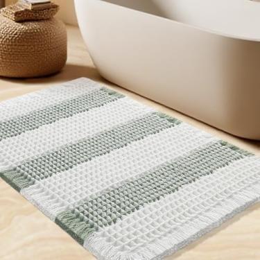 Imagem de Tapete de banho waffle, tapete de banho moderno tecido boho absorvente antiderrapante, tapetes de banheiro ultra macios, tapetes de banho de malha laváveis na máquina com listras para banheiro, quarto