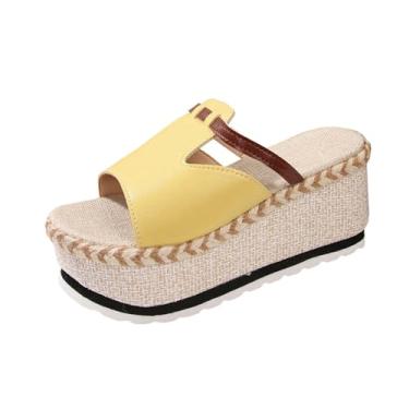 Imagem de Sandálias femininas de bico aberto com bico aberto confortáveis e modernas para design de plataforma casual primavera verão, Amarelo, 35