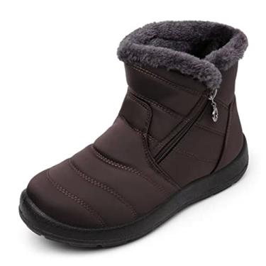Imagem de Cheval Botas femininas de inverno com zíper e neve forradas com pele, botas de cano curto, antiderrapante, impermeável, confortável, para uso ao ar livre, botas de inverno para mujert, 2 Marrom, 41