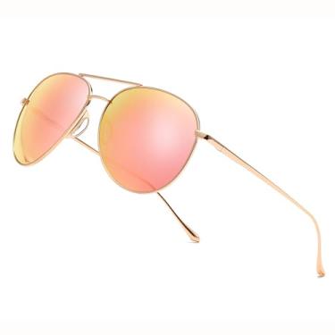 Imagem de SUNGAIT Óculos de sol aviador femininos leves e grandes - lentes polarizadas estilo clássico, Espelho rosa dourado / rosa 2026 (livre de emaranhados), 144mm/5.66inch
