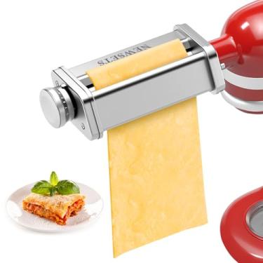 Imagem de NEWSETS acessório de rolo de macarrão para batedeira kitchenaid, máquina de macarrão de aço inoxidável para macarrão, ravióli, rolo de folha de massa de macarrão com 8 botões de espessura aj