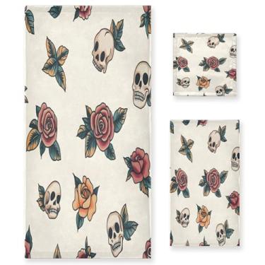 Imagem de xigua Conjunto de toalhas de banheiro vintage antigas tatuagens absorventes macias 3 peças toalha de banho toalha de mão toalhas decorativas para banheiro, academia, hotel, praia, piscina