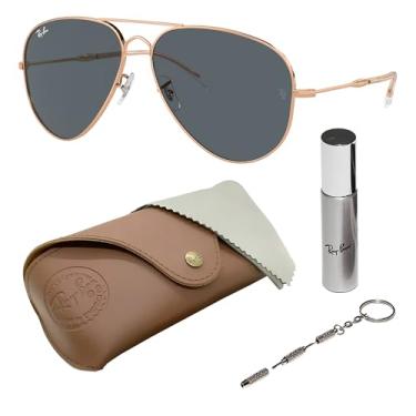 Imagem de Ray-Ban Óculos de sol RB3825 Old Aviator em forma de piloto para homens e mulheres com kit oficial RAYBAN Eyewear, Armação de ouro rosa polido | Lente azul, 62 mm
