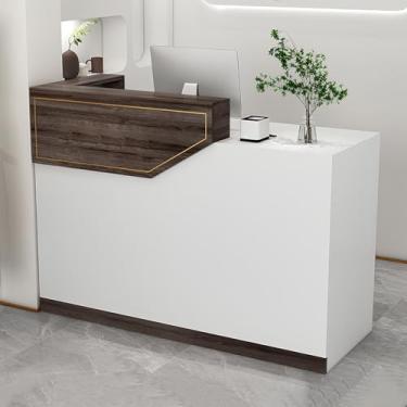 Imagem de Mesa de recepção moderna - balcão de caixa frontal com gaveta e armário com trava para escritório, salão de beleza, saguão - Design funcional e elegante para espaços de trabalho