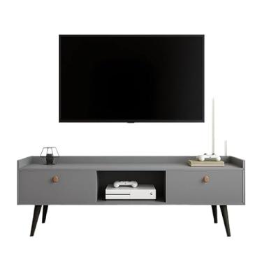 Imagem de Rack Bancada com pés 1.20 2 Portas Moderno Parede TV Até 50Pol Quarto Sala Area Lazer (TURIM 1.10 nicho off/ripado)